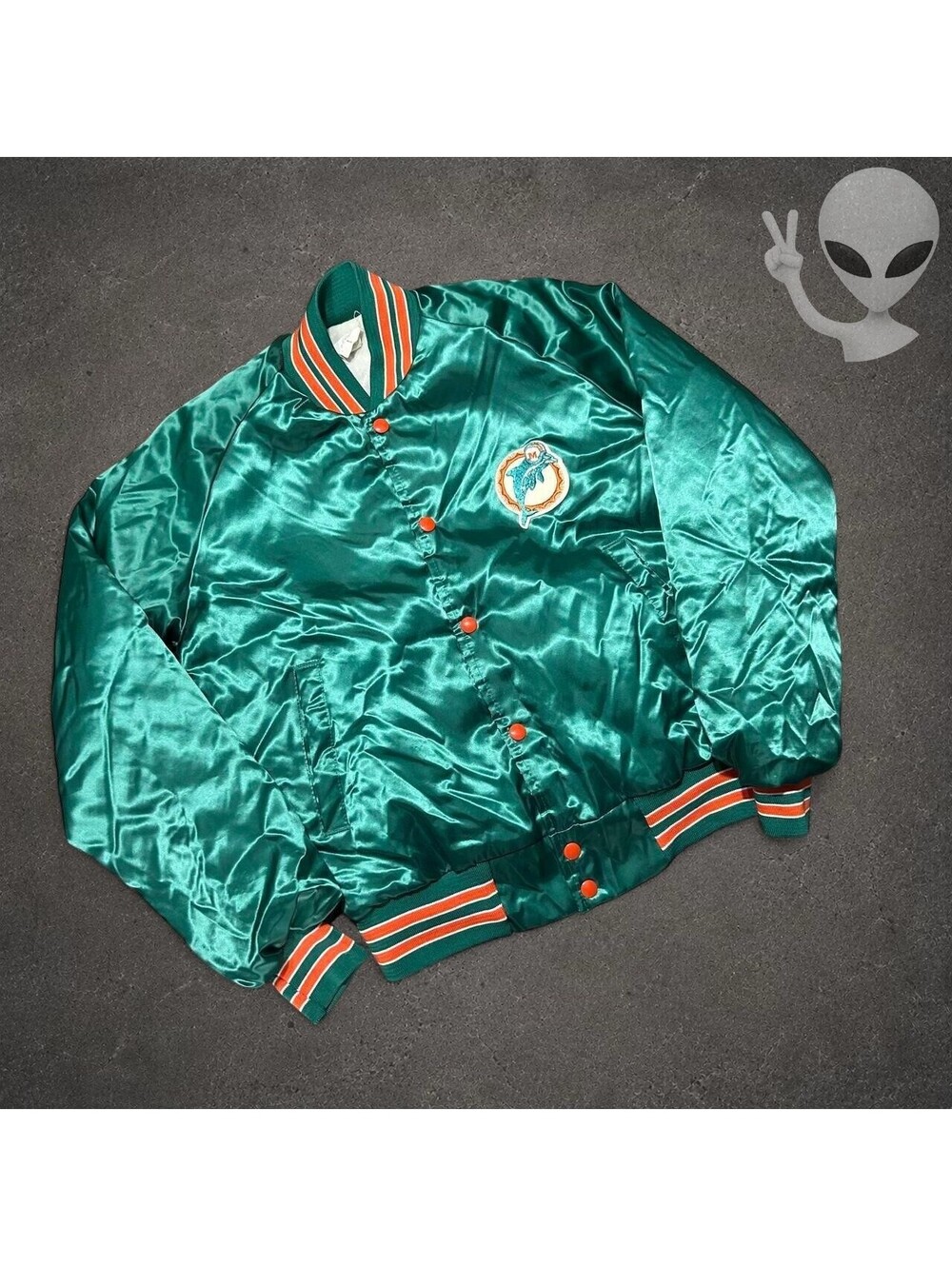 Vintage Chalk Line Miami Dolphins NFL Satin Varsity Bomber Jacket Mens US S